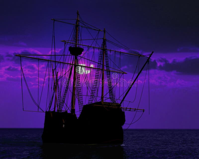 Pirate ship docking under moon light. Pirate ship docking under moon light