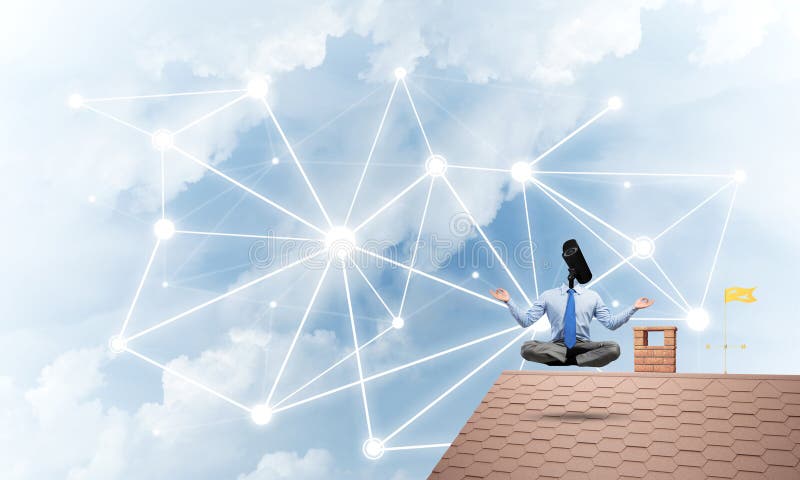 相机头人冥想的安全与隐私保护概念 免版税库存图片