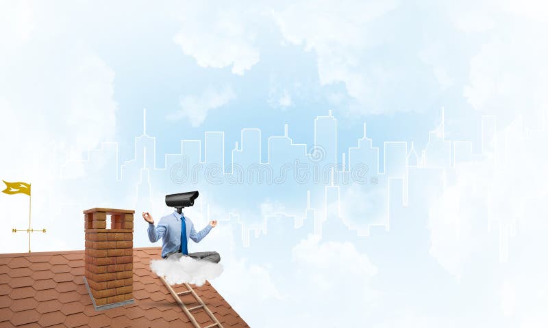 相机头人冥想的安全与隐私保护概念 免版税库存照片