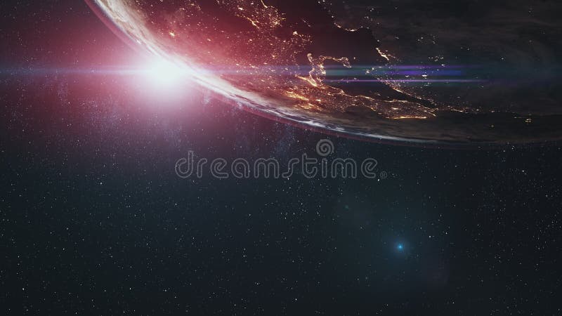 真实的地球绕太阳环绕世界天际线 向量例证