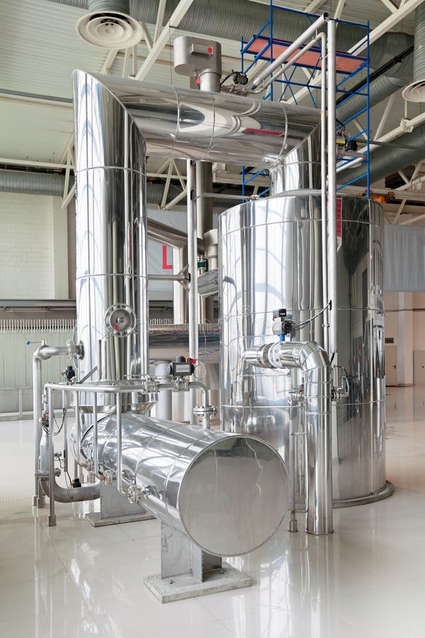 Brewing production - brewhouse, vacuum-evaporator, the interior of the brewery, nobody. Brewing production - brewhouse, vacuum-evaporator, the interior of the brewery, nobody