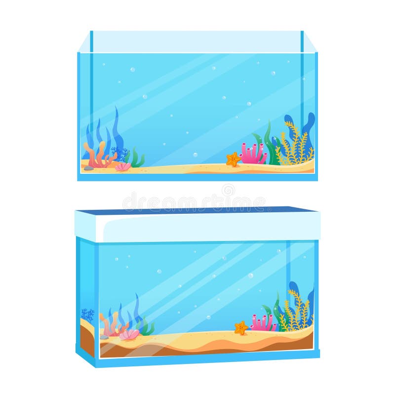 Two large rectangular aquarium empty aquarium with algae vector illustration in cartoon style. Two large rectangular aquarium empty aquarium with algae vector illustration in cartoon style.