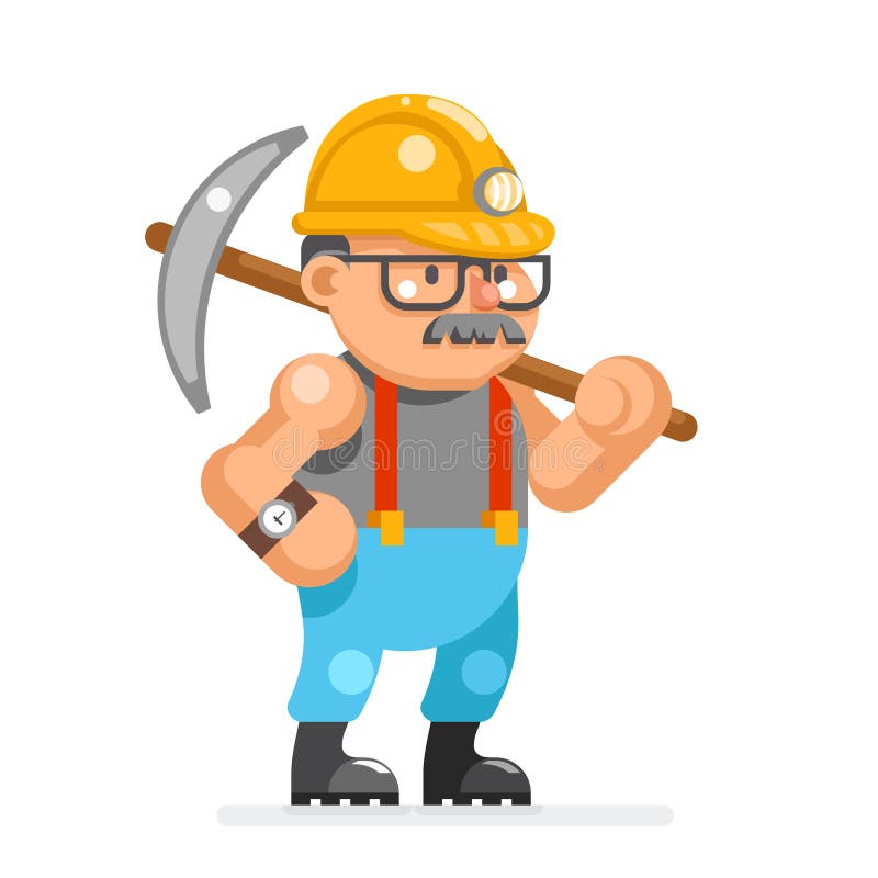 Miner collier man pitman character cartoon mine-worker isolated design flat vector illustration. Miner collier man pitman character cartoon mine-worker isolated design flat vector illustration