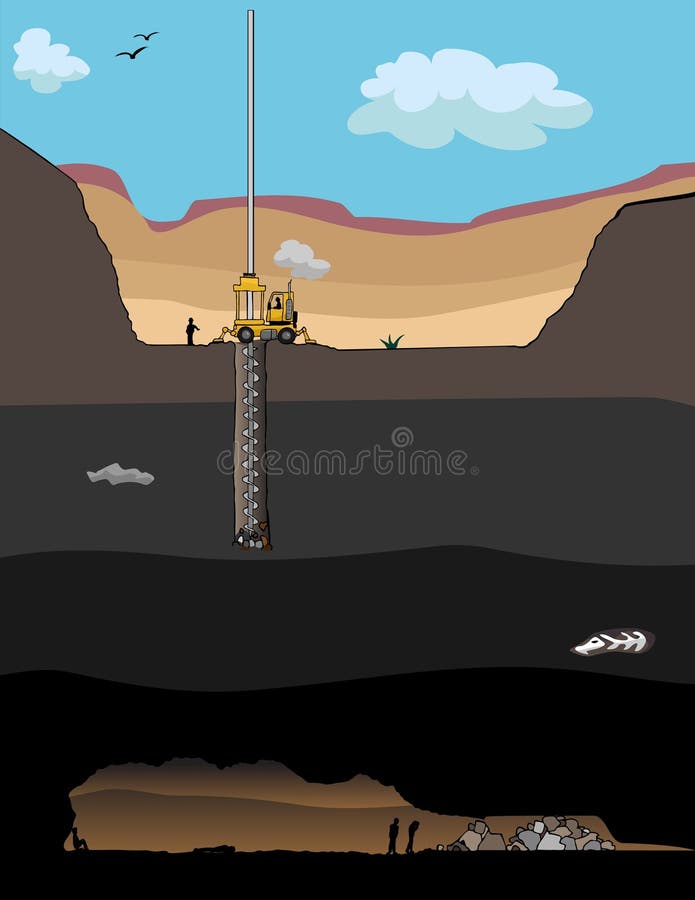 A giant drill bores a hole to rescue trapped miners deep underground. A giant drill bores a hole to rescue trapped miners deep underground.