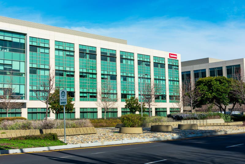 Lenovo campus building facade and exterior in Silicon Valley. Lenovo Group Limited is a computer manufacturing company - Santa Clara, CA, USA - 2020. Lenovo campus building facade and exterior in Silicon Valley. Lenovo Group Limited is a computer manufacturing company - Santa Clara, CA, USA - 2020