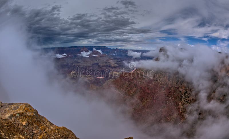 Zuni Point at Grand Canyon South Rim Arizona in the clouds viewed from Moran Point. Zuni Point at Grand Canyon South Rim Arizona in the clouds viewed from Moran Point