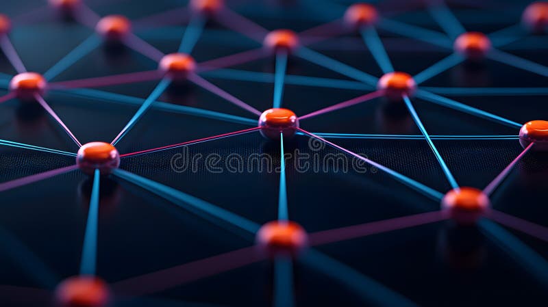 神秘的黑暗背景和大气中错综复杂的色彩缤纷的节点和连接网络 皇族释放例证