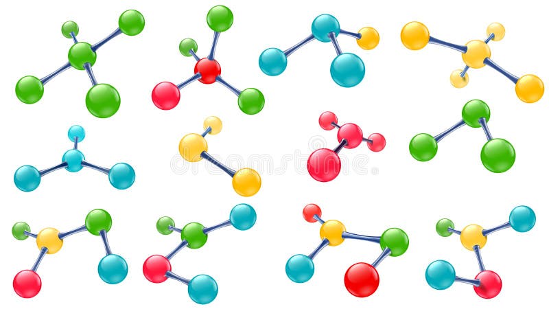 科学实验室分子 维生素分子、化工分子结构和颜色分子模型3d传染媒介集合 皇族释放例证 科学实验室分子 维生素分子、化工分子结构和颜色分子模型3d传染媒介集合 皇族释放例证