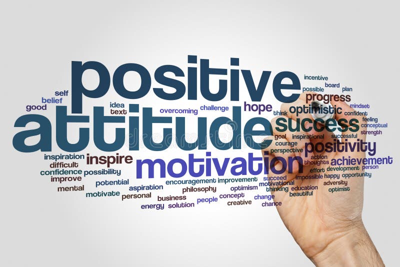 Positive attitude word cloud concept on grey background. Positive attitude word cloud concept on grey background