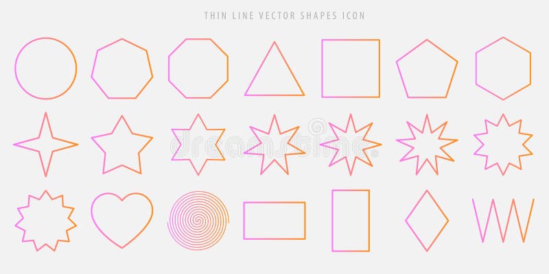 稀薄的线传染媒介塑造象集合 圈子，正方形，三角，多角形，星，心脏，螺旋，菱形，之字形在p的概述形象