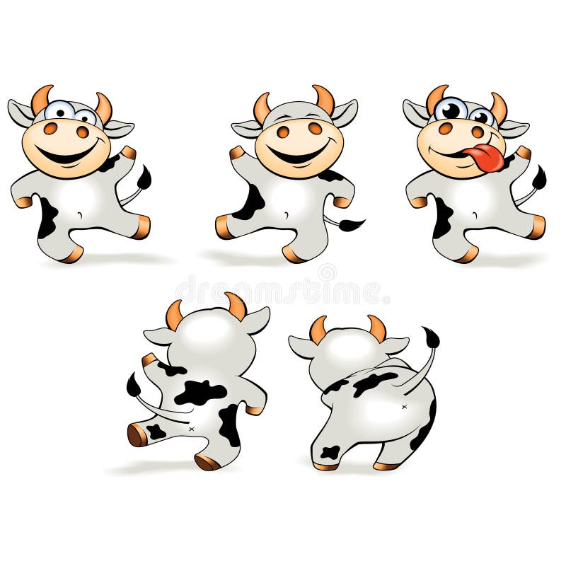 滑稽的动画片疯狂的母牛跳舞以各种各样的姿势