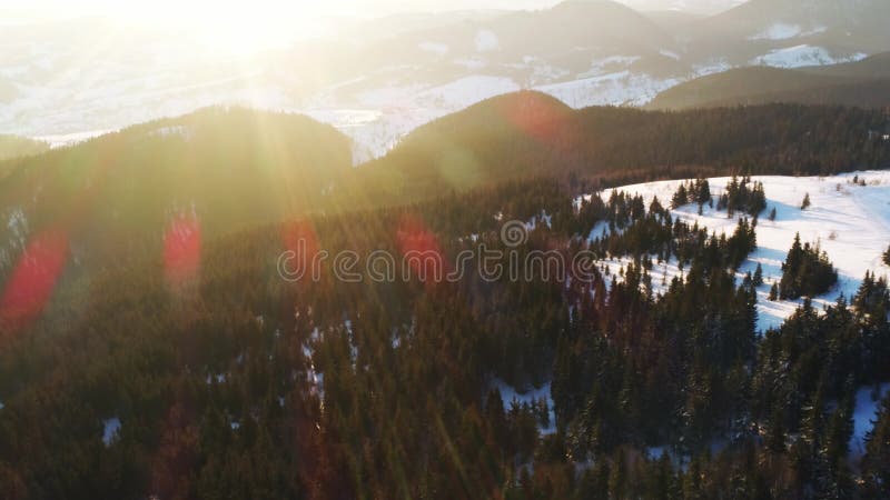 空中 — 阳光明媚的卡帕蒂安山脉滑雪胜地的滑雪缆车
