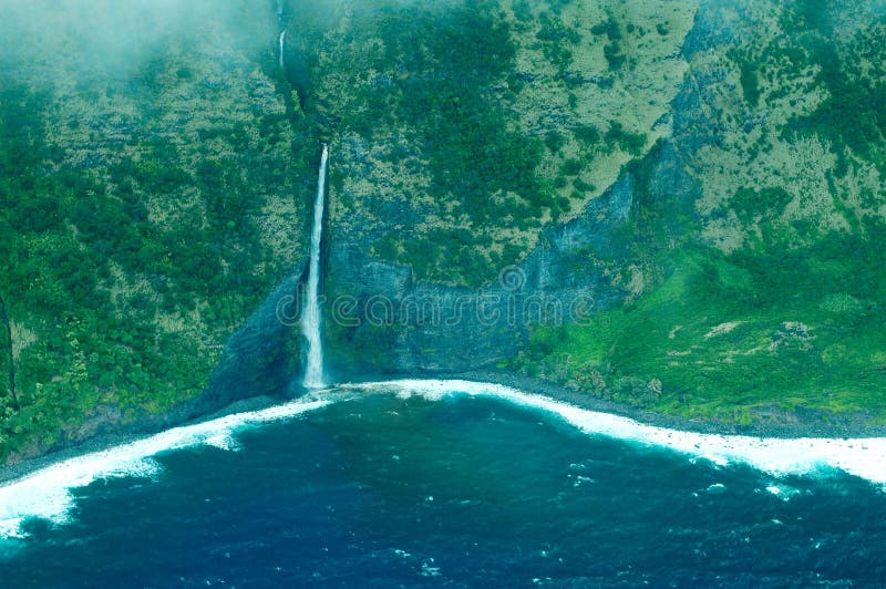 Big Island aerial shot - coast waterfalls, Hawaii. Big Island aerial shot - coast waterfalls, Hawaii