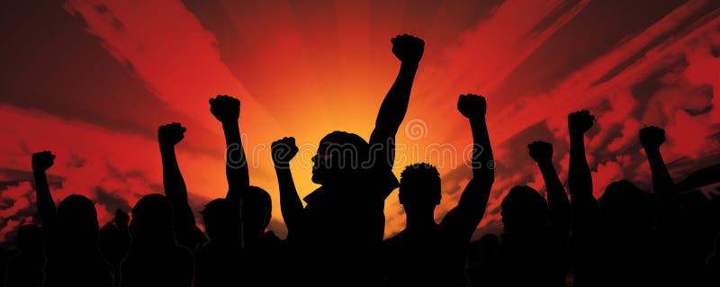 空中握拳的男女形象代表团结绘画的生成性 向量例证