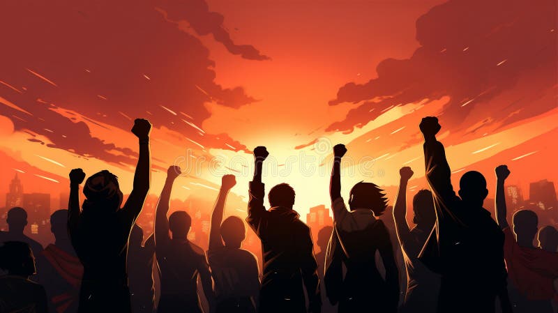 空中握拳的男女形象代表团结绘画的生成性 皇族释放例证