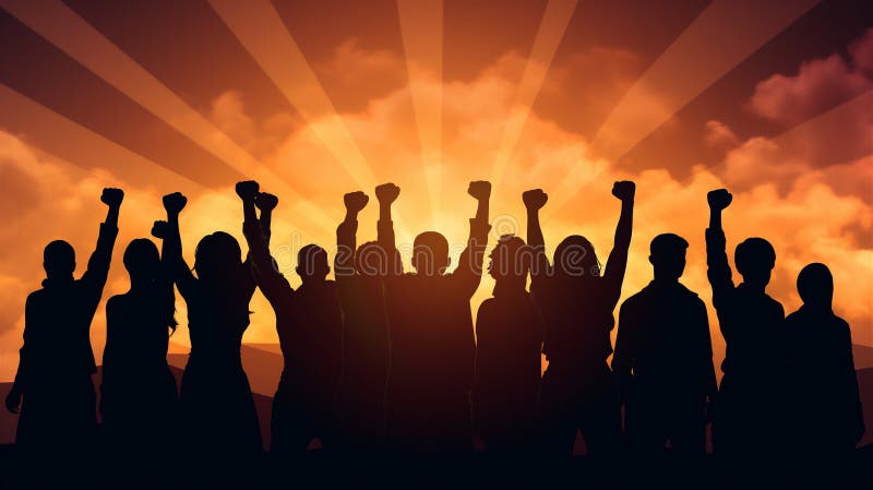 空中握拳的男女形象代表团结绘画的生成性 皇族释放例证