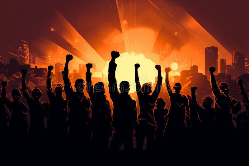 空中握拳的男女形象代表团结绘画的生成性 库存例证