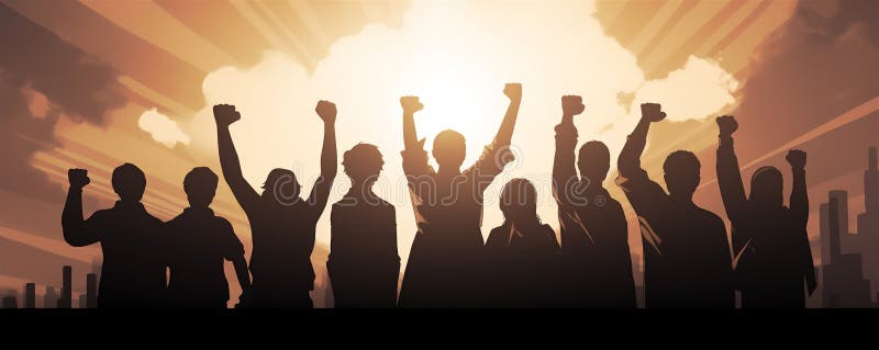 空中握拳的男女形象代表团结绘画的生成性 皇族释放例证