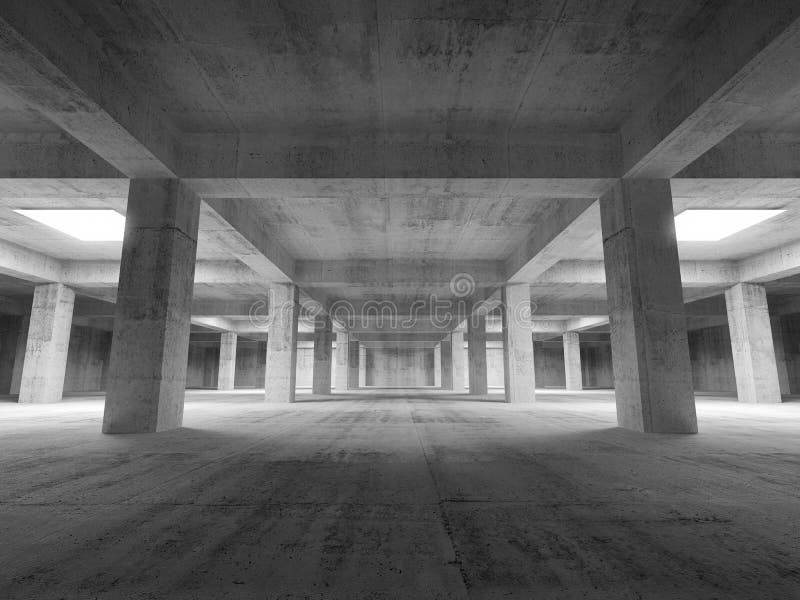 空旷黑暗抽象工业地下混凝土内部空间 皇族释放例证