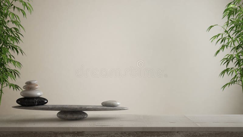 空的室内设计概念、风水、禅宗想法、木葡萄酒桌或者架子与大理石石平衡在空白的白色backg 皇族释放例证 空的室内设计概念、风水、禅宗想法、木葡萄酒桌或者架子与大理石石平衡在空白的白色backg 皇族释放例证