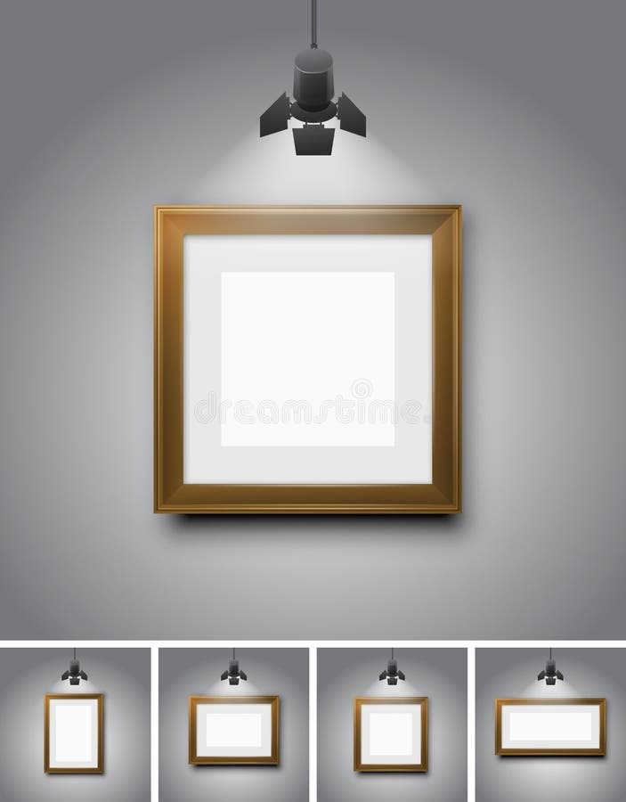 Empty wooden pictures frames, wall template of gallerys, museum or exhibition - Vector background. Empty wooden pictures frames, wall template of gallerys, museum or exhibition - Vector background