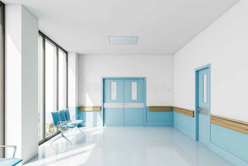 空荡荡的带椅子的医院走廊