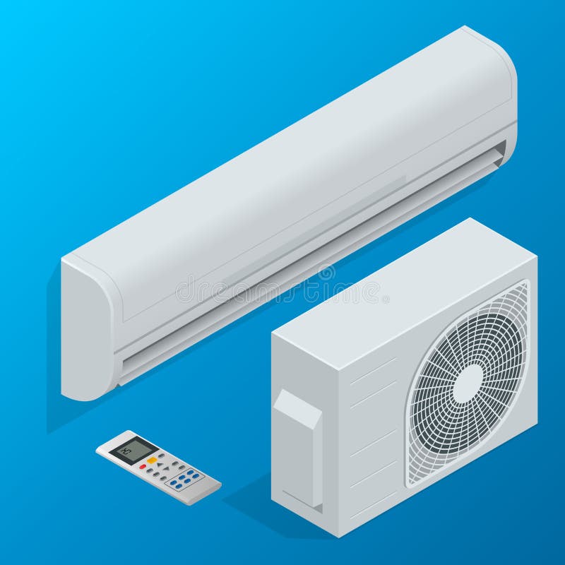 Air conditioner system. Flat 3d isometric vector illustration. Air conditioner system. Flat 3d isometric vector illustration