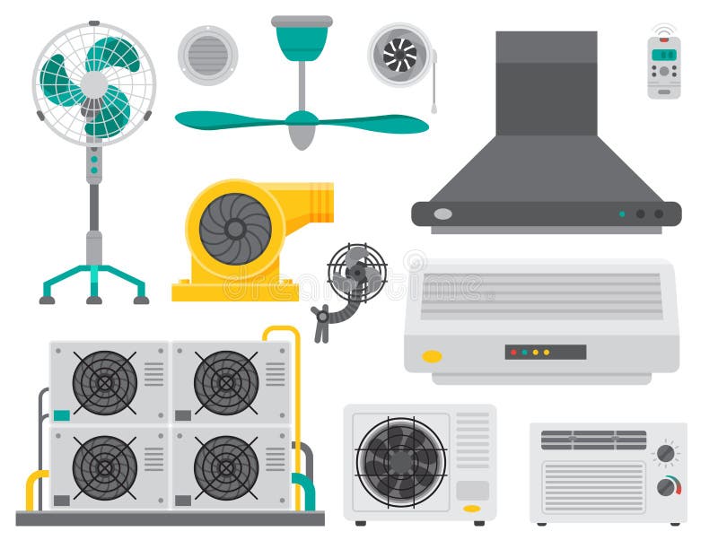 Air conditioner airlock systems equipment ventilator conditioning climate fan technology temperature cool home control vector illustration. Blow acclimatization purifier blowing ventilation appliance. Air conditioner airlock systems equipment ventilator conditioning climate fan technology temperature cool home control vector illustration. Blow acclimatization purifier blowing ventilation appliance.