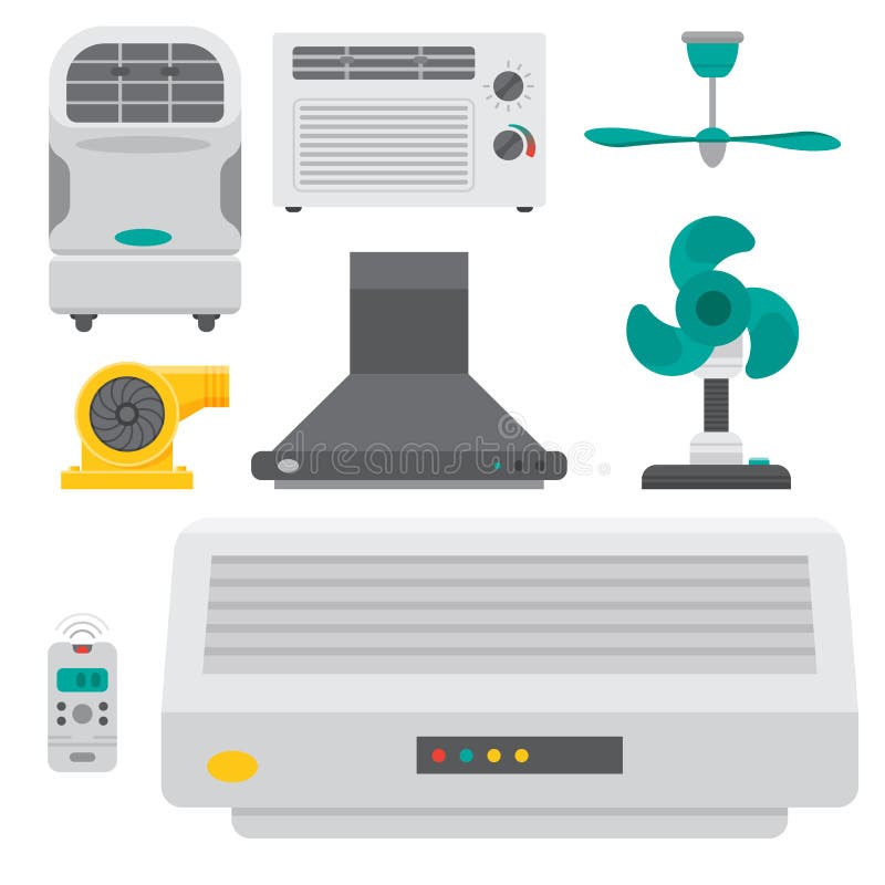 Air conditioner airlock systems equipment ventilator conditioning climate fan technology temperature cool home control vector illustration. Blow acclimatization purifier blowing ventilation appliance. Air conditioner airlock systems equipment ventilator conditioning climate fan technology temperature cool home control vector illustration. Blow acclimatization purifier blowing ventilation appliance.