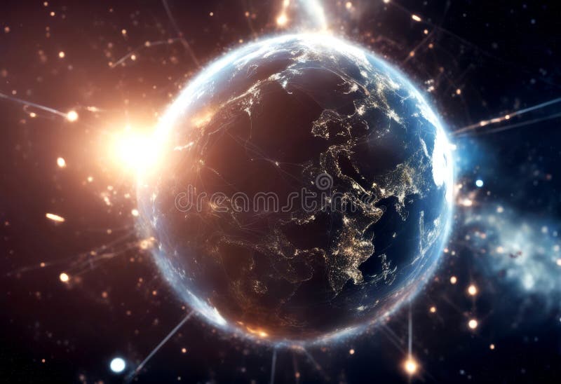 空间全球网络通信地球轨道ai图城灯高空电信传输系统 向量例证