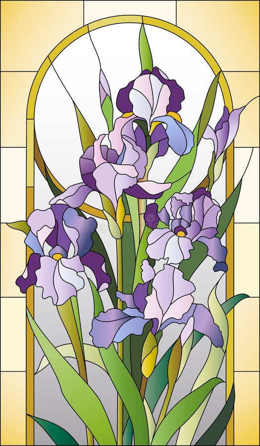 Stained glass pattern for a window with irises. Stained glass pattern for a window with irises