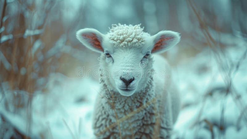 A close up of a sheep standing in the snow AI generated. A close up of a sheep standing in the snow AI generated