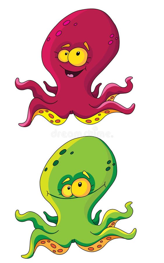An illustration of a two funny octopus. An illustration of a two funny octopus