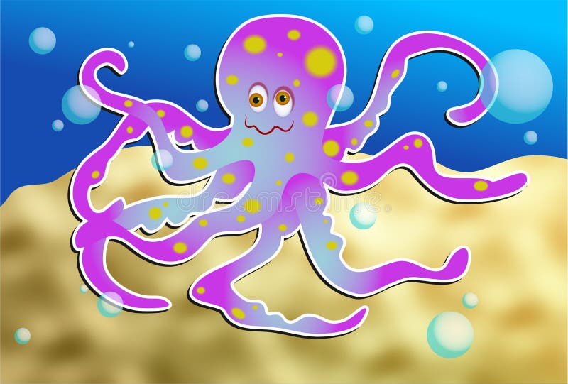 cartoon octopus underwater with air bubbles. cartoon octopus underwater with air bubbles