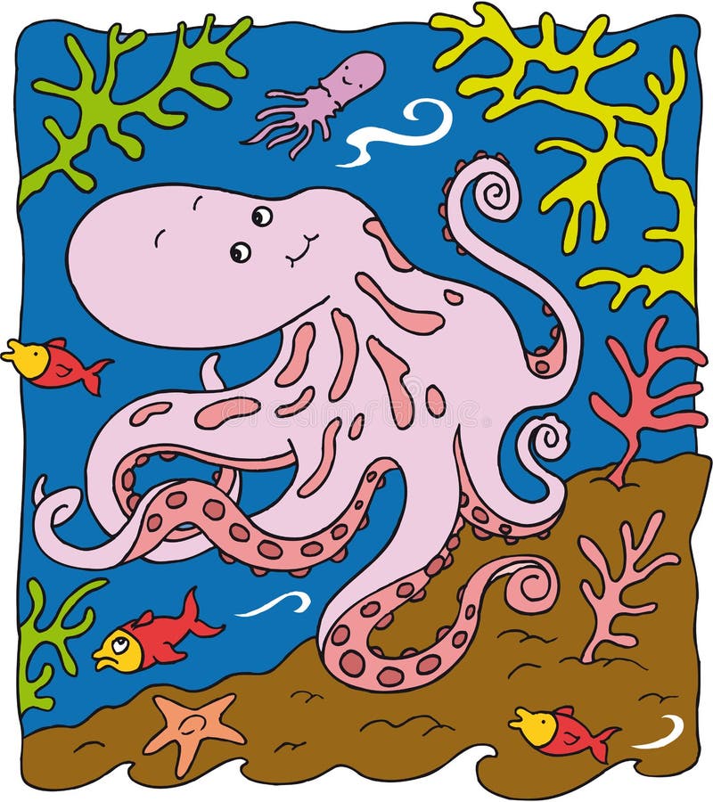 Octopus swimming in the abyss. Octopus swimming in the abyss