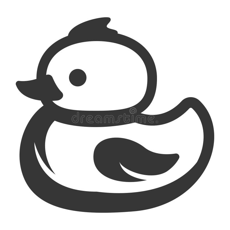 童子橡胶鸭黑白黑线图标矢量浮动塑料鸟玩具沐浴玩具 向量例证