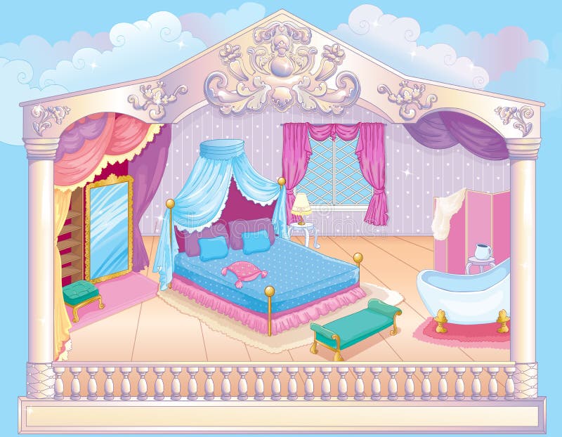 Vector illustration of fairytale luxury princess bedroom. Vector illustration of fairytale luxury princess bedroom