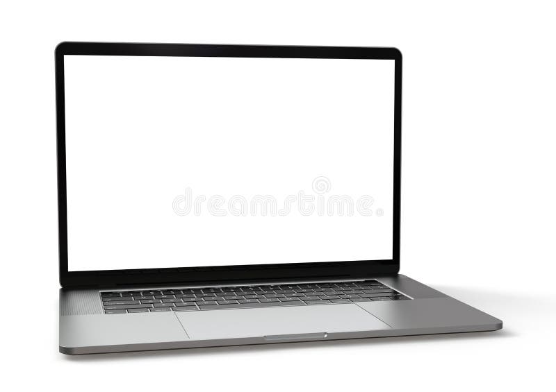 Laptop computer, MacBook Pro 15 style, silver aluminum, with open lid, on a white background. Light environment, keyboard visible, blank screen, perfect for mockups. Very high detail & resolution, minimalist composition. Laptop computer, MacBook Pro 15 style, silver aluminum, with open lid, on a white background. Light environment, keyboard visible, blank screen, perfect for mockups. Very high detail & resolution, minimalist composition