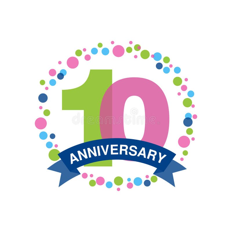 第10周年上色了商标设计，愉快的与丝带传染媒介例证的假日欢乐庆祝象征 皇族释放例证