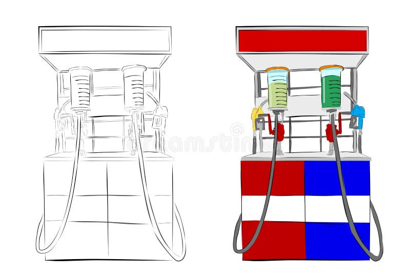 简单矢量手绘草图，印尼微型燃油分配器，或通常叫Pertamini，白色隔离
