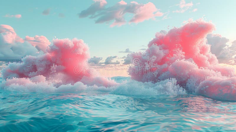 粉珊瑚礁海洋天堂. 梦幻的日落海景蓬松的云朵清澈的水 皇族释放例证