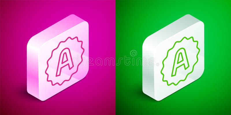 Isometric line Exam sheet with A plus grade icon isolated on pink and green background. Test paper, exam, or survey concept. School test or exam. Silver square button. Vector. Isometric line Exam sheet with A plus grade icon isolated on pink and green background. Test paper, exam, or survey concept. School test or exam. Silver square button. Vector.