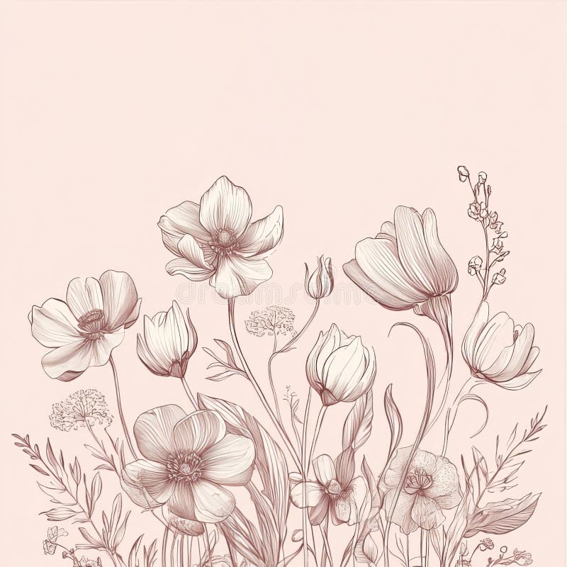 粉红色背景中玫瑰金的精致花卉插图 库存例证