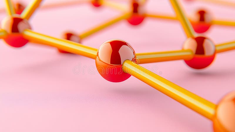 粉红色背景中金线上的互连橙色球体 皇族释放例证