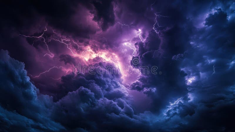 紫云闪电的夜空 向量例证