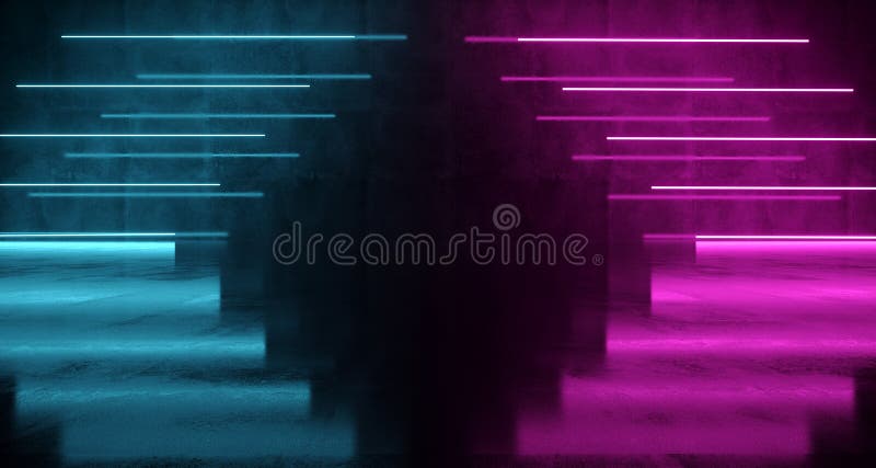 紫色和蓝色未来派在Wal的科学幻想小说持续地的形状的霓虹灯 库存照片