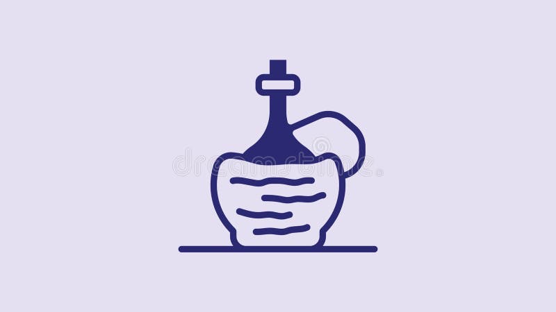 紫色背景中突显的意大利惨败蓝葡萄酒瓶图标. 响尾蛇立体4k视频动画中的酒瓶