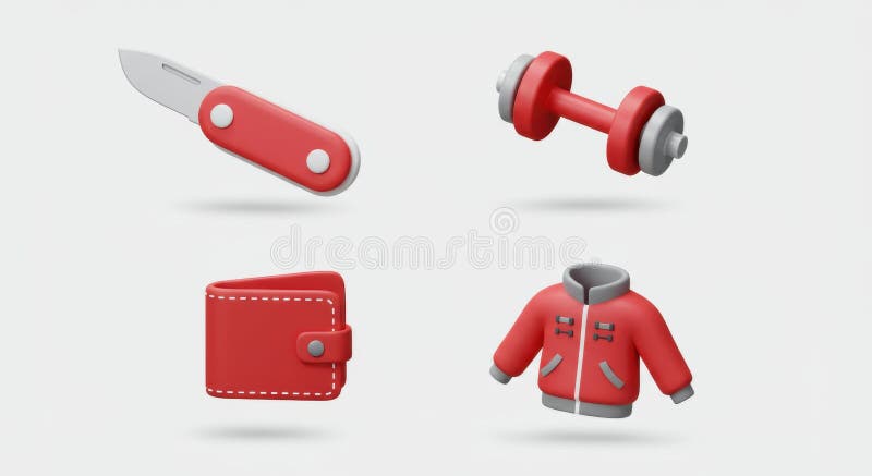 红色3D对象集合 向量例证
