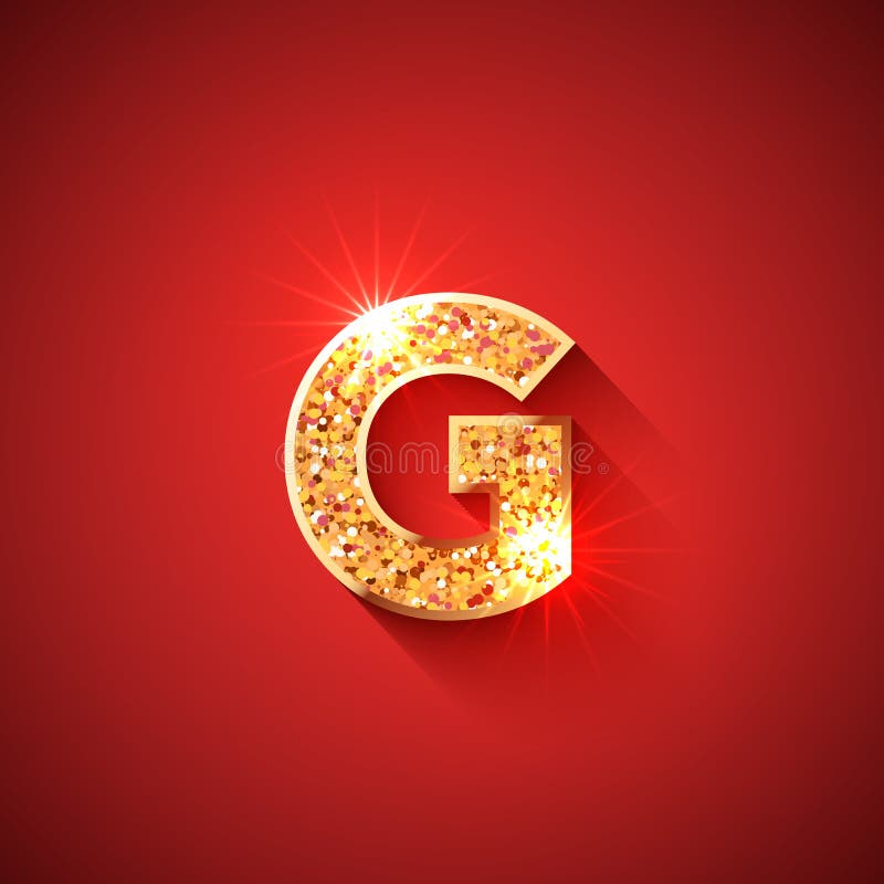 红色背景中闪亮的金字母g 库存例证