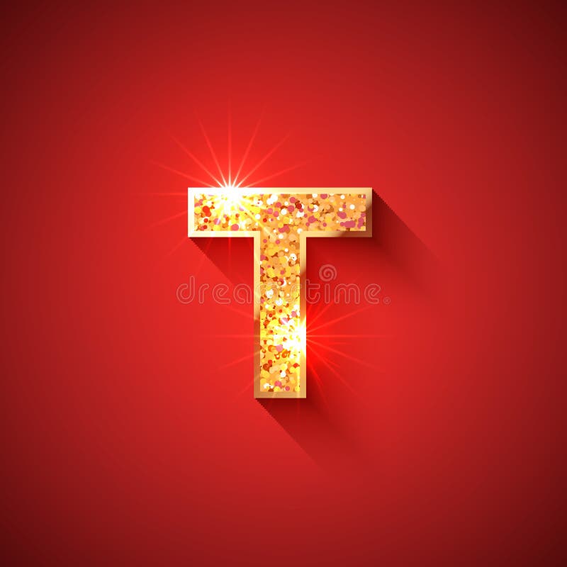 红色背景中闪亮的金字母t 皇族释放例证